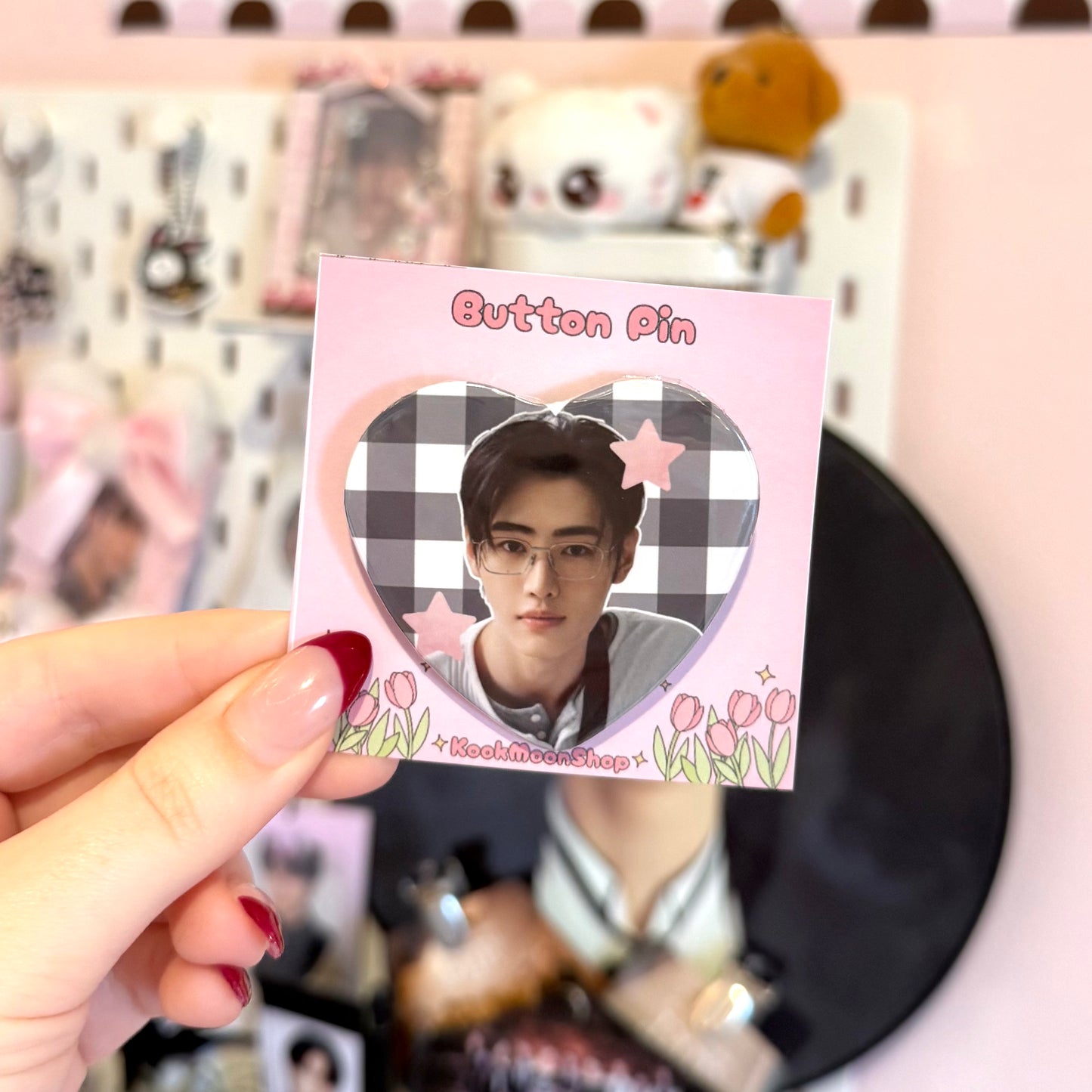 EN- Plaid Heart Button Pins