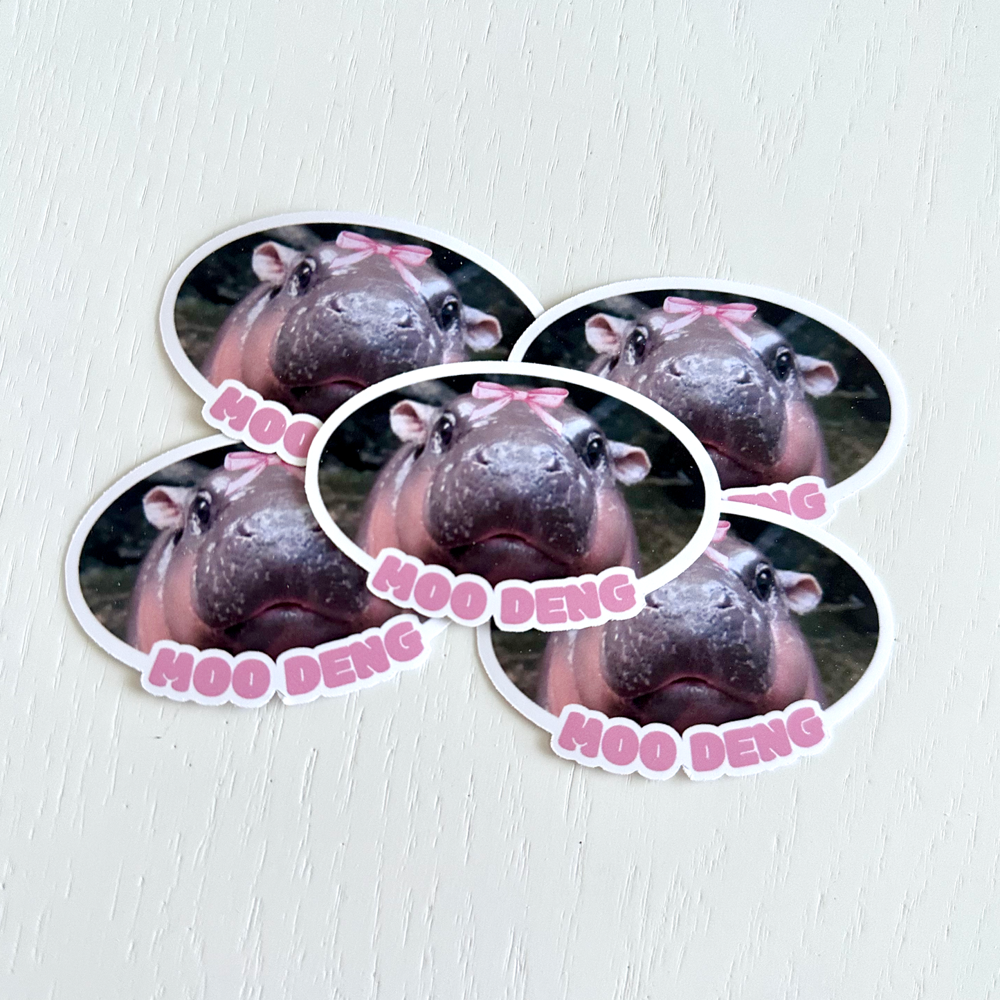 Moo Deng Pink Bow Sticker