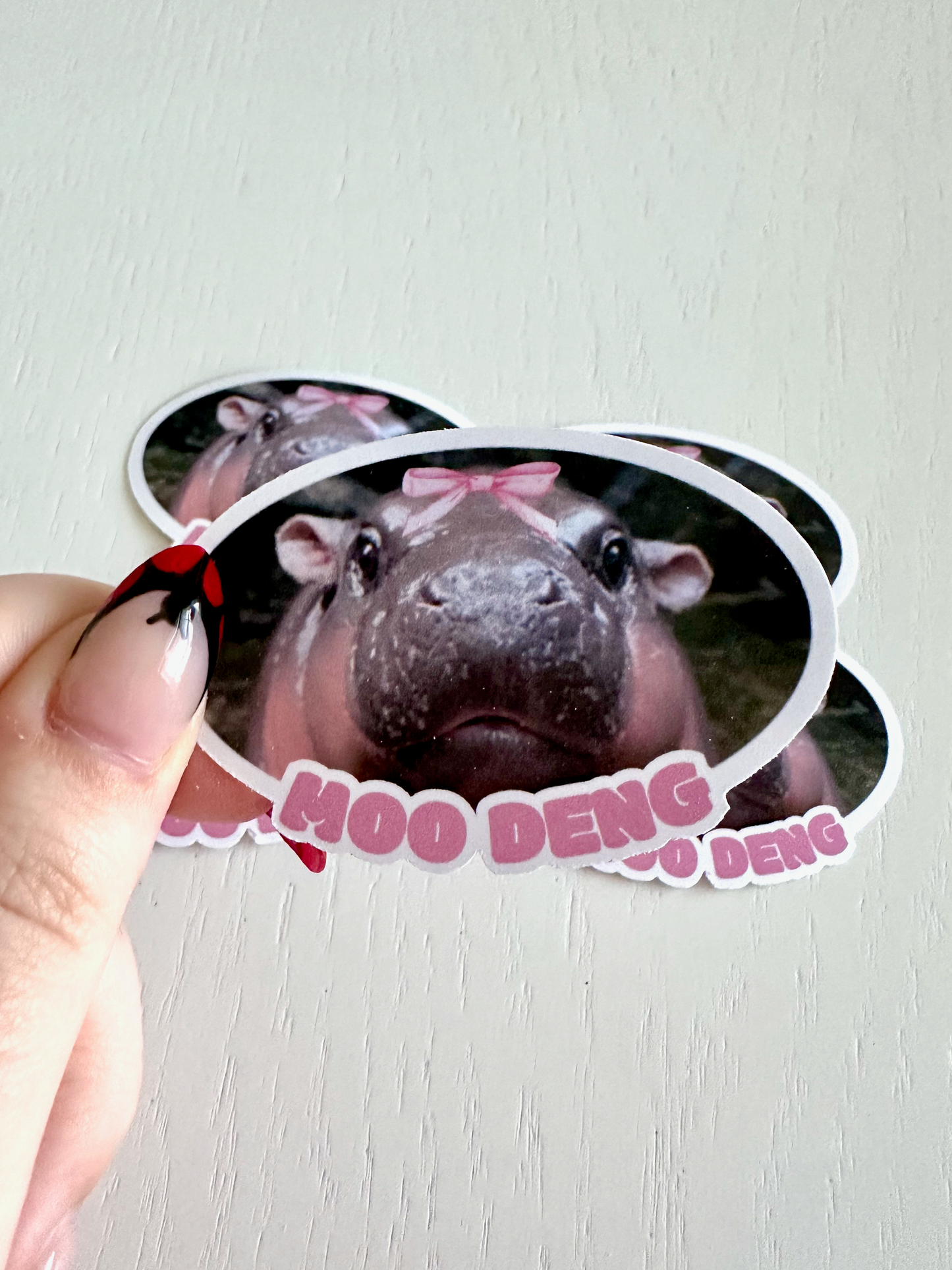 Moo Deng Pink Bow Sticker