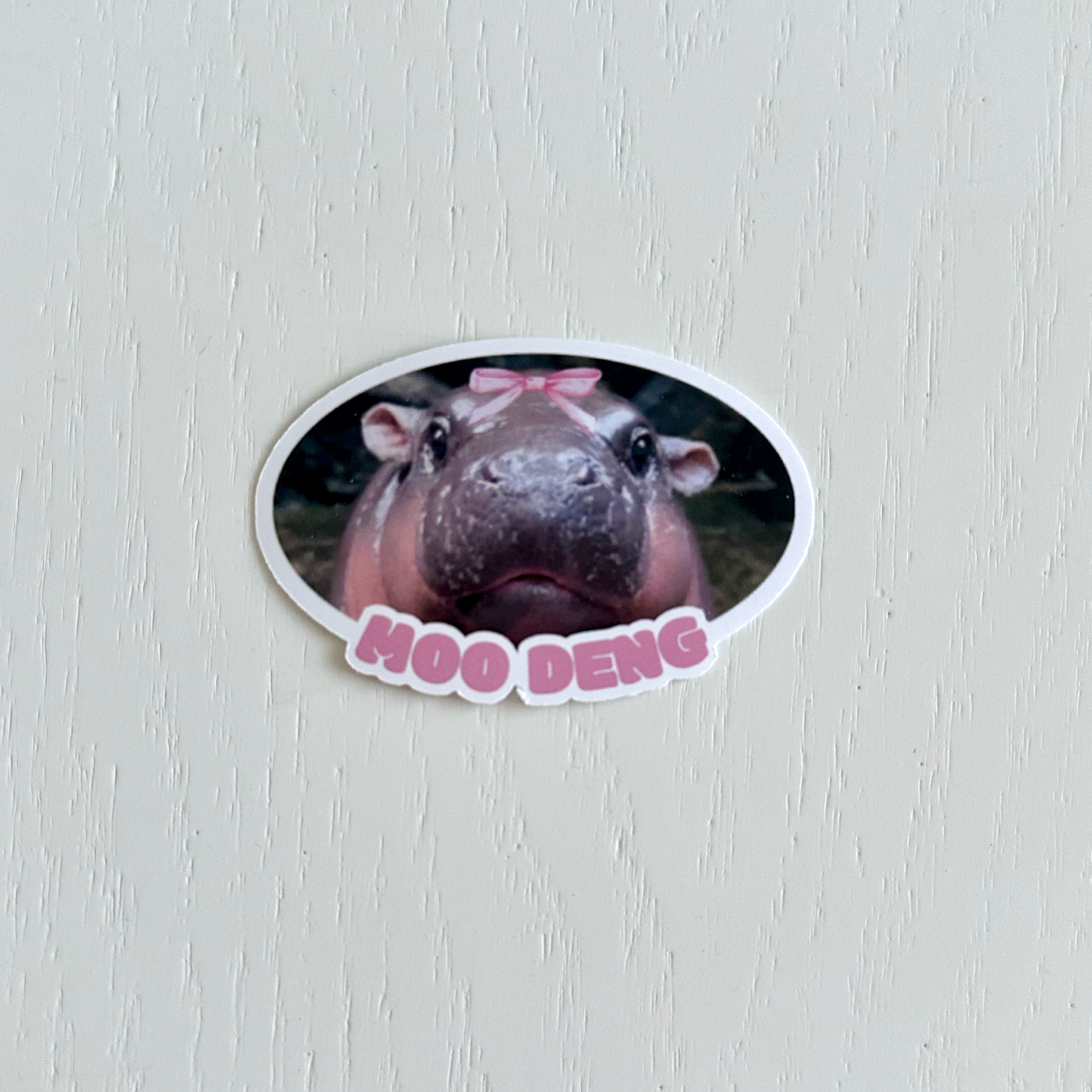 Moo Deng Pink Bow Sticker